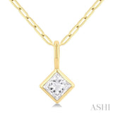 1/5 ctw Princess Cut Bezel Set Diamond Fashion Pendant With Paperclip Chain in 14K Yellow Gold