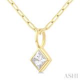 1/5 ctw Princess Cut Bezel Set Diamond Fashion Pendant With Paperclip Chain in 14K Yellow Gold