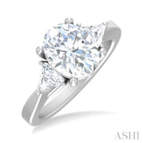 1/2 ctw Oval Shape Trillion Cut & Round Cut Diamond Semi Mount Engagement Ring in 14K White Gold