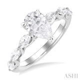 3/4 ctw Pear Shape Marquise and Round Cut Diamond Semi Mount Engagement Ring in 14K White Gold