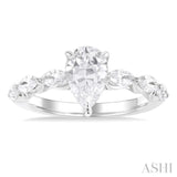 3/4 ctw Pear Shape Marquise and Round Cut Diamond Semi Mount Engagement Ring in 14K White Gold