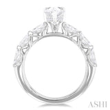 3/4 ctw Pear Shape Marquise and Round Cut Diamond Semi Mount Engagement Ring in 14K White Gold