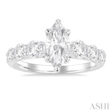 1.00 ctw Marquise Shape Round Cut Diamond Semi Mount Engagement Ring in 14K White Gold