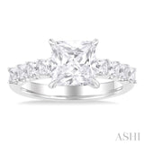 1 1/3 ctw Princess Shape Princess and Round Cut Diamond Semi Mount Engagement Ring in 14K White Gold