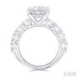 1 1/3 ctw Princess Shape Oval and Round Cut Diamond Semi Mount Engagement Ring in 14K  White Gold