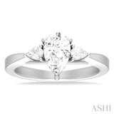 1/4 ctw Tri-Mount Centerpiece Pear and Round Cut Diamond Semi Mount Engagement Ring in 14K White Gold