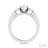 1/4 ctw Tri-Mount Centerpiece Pear and Round Cut Diamond Semi Mount Engagement Ring in 14K White Gold