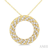 1/2 Ctw Ribbed Swirl  Circle Round Cut Diamond Fashion Pendant With Chain in 10K Yellow Gold