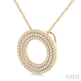 1/3 Ctw  Circle Triple Row Round Cut Diamond Fashion Pendant With Chain in 14K Yellow Gold