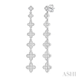 1/2 ctw Graduated Four-Leaf Clover Round Cut Diamond Fashion Long Earring in 14K White Gold