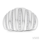 1/10 ctw Ribbed Dome Shape Round Cut Diamond Bold Wide Fashion Band in Sterling Silver