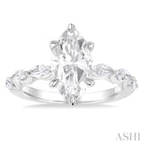 3/4 ctw Marquise Shape Marquise and Round Cut Diamond Semi Mount Engagement Ring in 14K White Gold