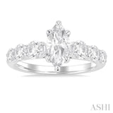 1 1/10 Ctw Marquise Shape Round Cut Diamond Semi Mount Engagement Ring in 14K White Gold