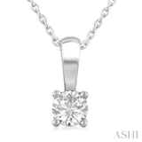 1/3 ctw Prong Set Round Cut Diamond Solitaire Pendant With Chain in 14K White Gold