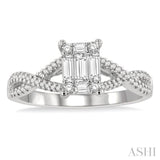 1/2 ctw Split Criss-Cross Shank Fusion Baguette and Round Cut Diamond Engagement Ring in 14K White Gold