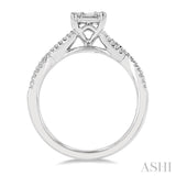 1/2 ctw Split Criss-Cross Shank Fusion Baguette and Round Cut Diamond Engagement Ring in 14K White Gold