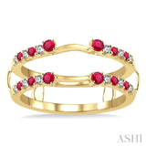 2 MM & 1.5 MM Ruby and 1/5 ctw Round Cut Diamond Precious Insert Ring in 14K Yellow Gold