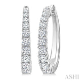 1 1/2 Ctw Graduated Round Cut Diamond Fashion Hoop Earrings in 14K White Gold
