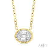 1/6 Ctw Petite Bezel Set East-West Oval Shape Fusion Baguette and Round Cut Diamond Fashion Pendant With Chain in 10K Yellow Gold