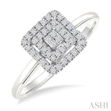 1/6 Ctw Double Halo Square Shape Petite Round Cut Diamond Fashion Ring in 10K White Gold