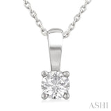 1/4 ctw Prong Set Round Cut Diamond Solitaire Pendant With Chain in 14K White Gold