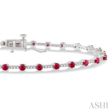 1/2 Ctw Round Cut Diamond & 2.5 MM Ruby Precious Bracelet in 10K White Gold