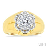 3/4 Ctw Floral Center Lovebright Round Cut Diamond Men's Ring in 10K Yellow and White Gold