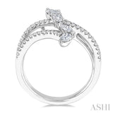 3/4 Ctw Three-Way Split Shank Mixed Diamond Cut Fashion Ring in 14K White Gold