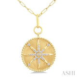 1/4 ctw Round Cut Diamond Compass Symbol Circle Medallion Fashion Pendant With Paperclip Chain in 14K Yellow Gold