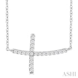 1/10 ctw Petite Sideways Cross Round Cut Diamond Fashion Pendant With Chain in 10K White Gold