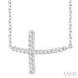 1/10 ctw Petite Sideways Cross Round Cut Diamond Fashion Pendant With Chain in 10K White Gold