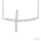 1/10 ctw Petite Sideways Cross Round Cut Diamond Fashion Pendant With Chain in 10K White Gold