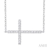 1/10 ctw Petite Sideways Cross Round Cut Diamond Fashion Pendant With Chain in 10K White Gold