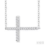 1/10 ctw Petite Sideways Cross Round Cut Diamond Fashion Pendant With Chain in 10K White Gold