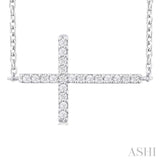 1/10 ctw Petite Sideways Cross Round Cut Diamond Fashion Pendant With Chain in 10K White Gold