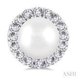 4.5 MM White Cultured Pearl and 1/8 Ctw Round Cut Diamond Halo Stud Earrings in 14K White Gold