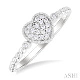 1/8 ctw Petite Bead Shank Heart Motif Round Cut Diamond Fashion Ring in 10K White Gold