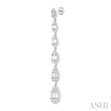 1 1/2 Ctw Pear Shape Fusion Baguette and Round Cut Diamond Fashion Long Earring in 14K White Gold