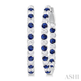 2.1 MM Round Sapphire and 1.00 ctw Round Cut Diamond Inside & Outside Alternating Precious Hoop Earrings in 14K White Gold