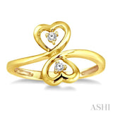 1/20 ctw Round Cut Dual Heart Diamond Ring in 10K Yellow Gold