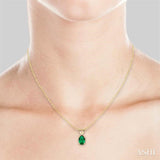 6x4 MM Oval Cut Emerald Pendant in 14K Yellow Gold with Chain