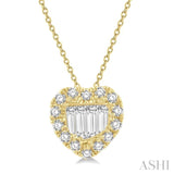 1/5 ctw Heart Shape Baguette Center & Round Cut Diamond Pendant With Chain in 14K Yellow Gold