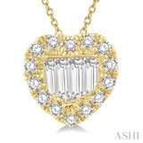 1/5 ctw Heart Shape Baguette Center & Round Cut Diamond Pendant With Chain in 14K Yellow Gold