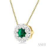 3.8 MM Emerald and 1/3 ctw Round Cut Cut Lovebright Diamond Precious Pendant With Chain in 14K Yellow and White Gold