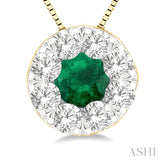 3.8 MM Emerald and 1/3 ctw Round Cut Cut Lovebright Diamond Precious Pendant With Chain in 14K Yellow and White Gold