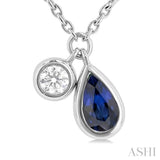 1/50 ctw Pear Cut 5X3MM sapphire and Bezel Set Round Cut Diamond Precious Necklace in 10K White Gold