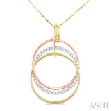 1/3 ctw Single Cut Diamond Circle Pendant in 10K Tri Color Gold with Chain