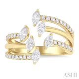 7/8 ctw Three-Way Split Marquise and Round Cut Diamond Fashion Open Ring in 14K Yellow Gold