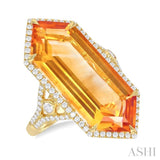 26x10 MM Hexagon Shape Citrine and 1/2 ctw Round Cut Diamond Halo Semi Precious Ring in 14K Yellow Gold