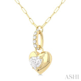 1/4 ctw Dome Heart and Round Cut Diamond Fashion Pendant With Paper Clip Chain in 14K Yellow Gold